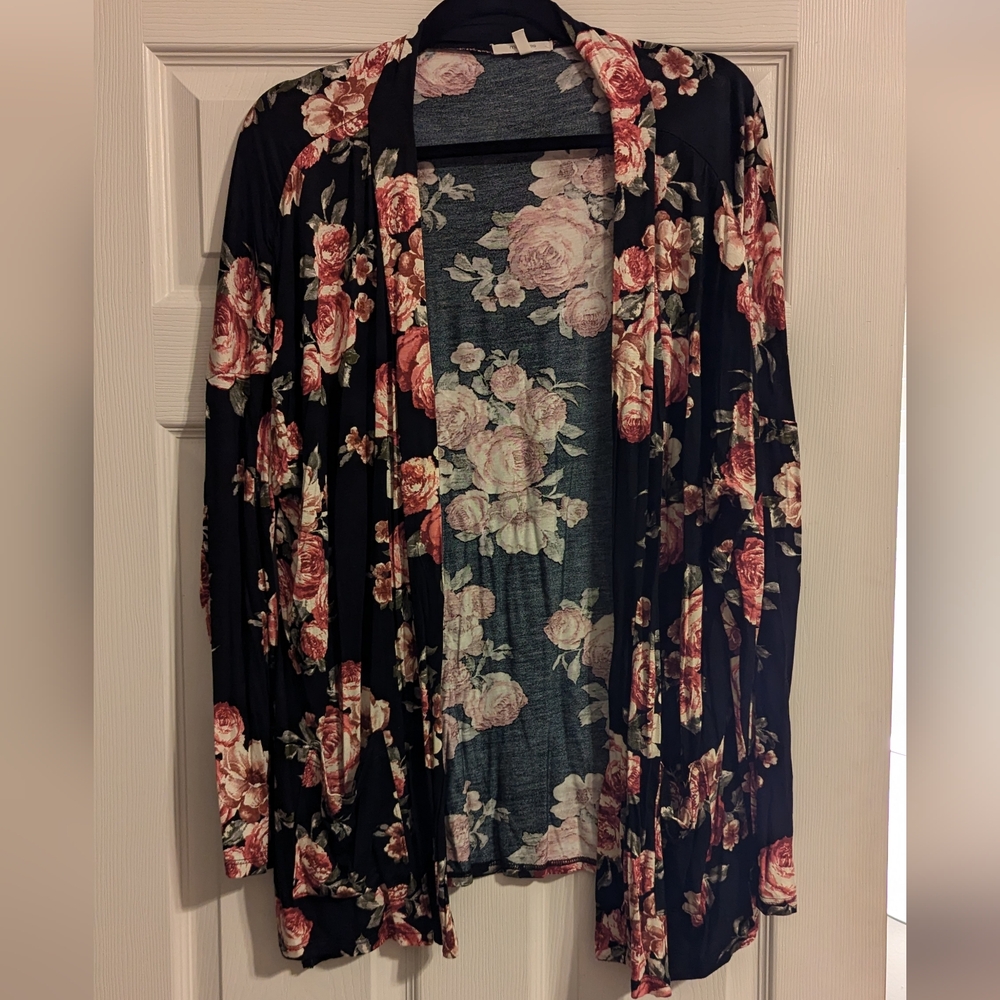 Maurices Floral Print Open Front Cardigan size 2